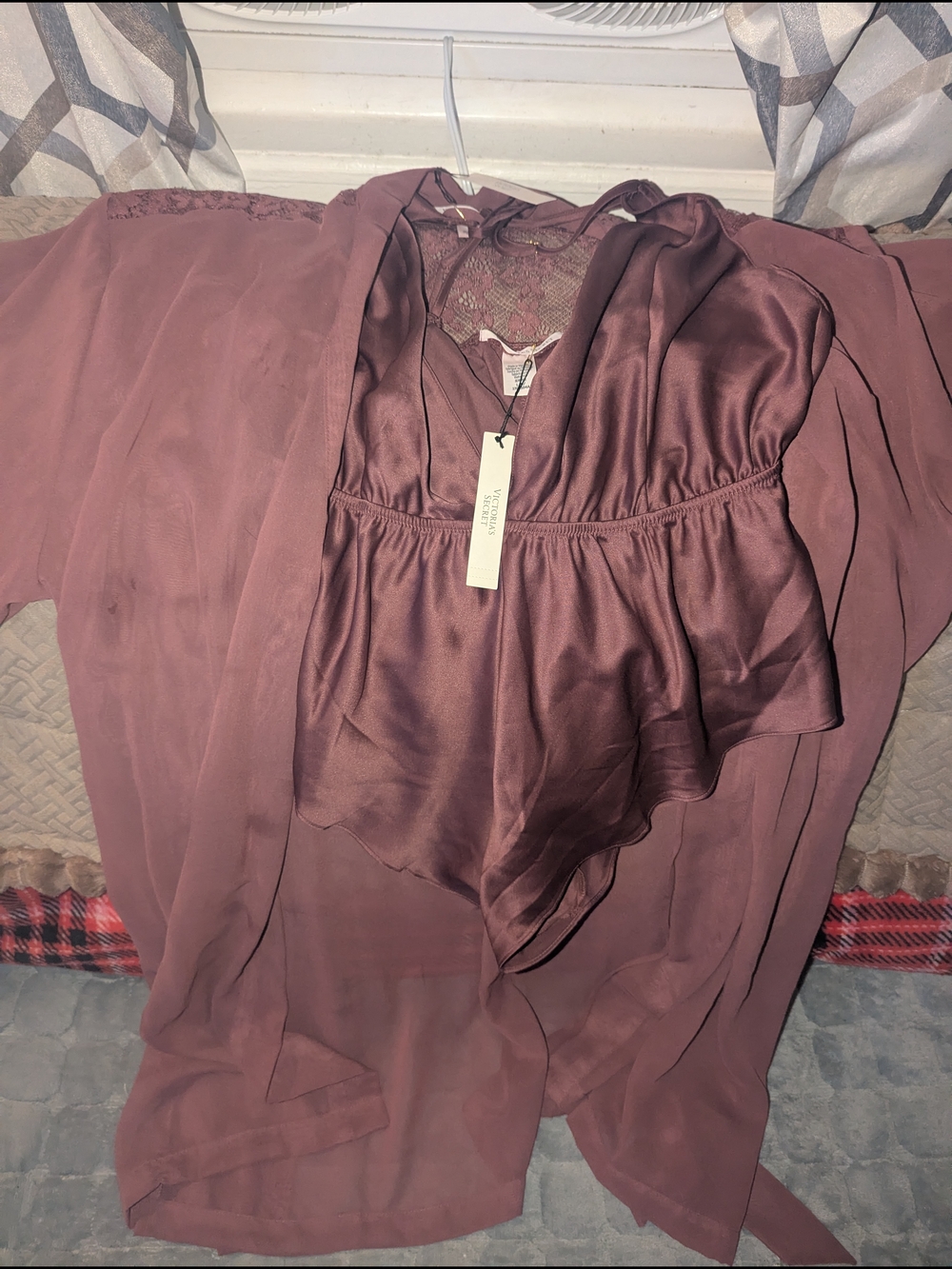 Victoria's Secret Dusty Rose Satin Chemise Shorts and Robe Set